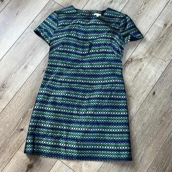 Shoshanna Take Notes Shift Dress Blue Green Patterned 
Short Sleeves - Picture 2 of 11
